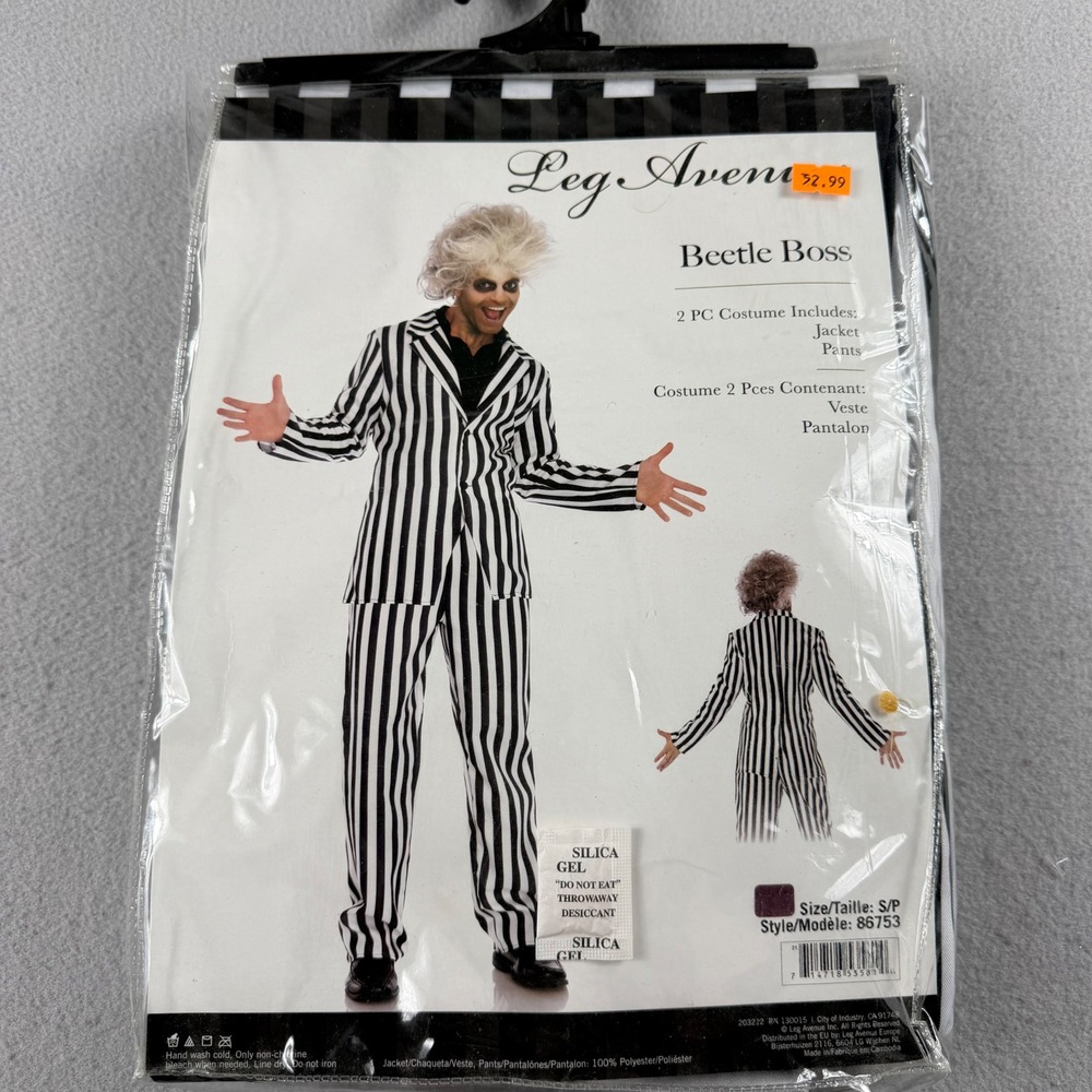 Leg Avenue Beetle Boss Costume Mens Medium Black White Striped Suit 86753 2pc